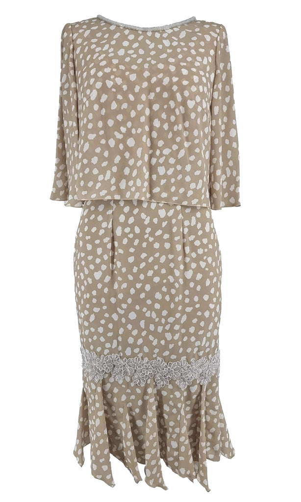 Carmen Melero 9054-4-4339 Taupe Polka Chiffon Dress & Jacket - Fab Frocks