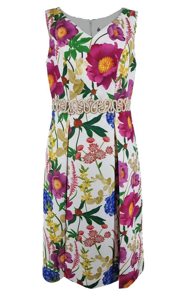 Carmen Melero 9066-0-4350 Floral Print A-Line Midi Occasion Dress - Fab Frocks