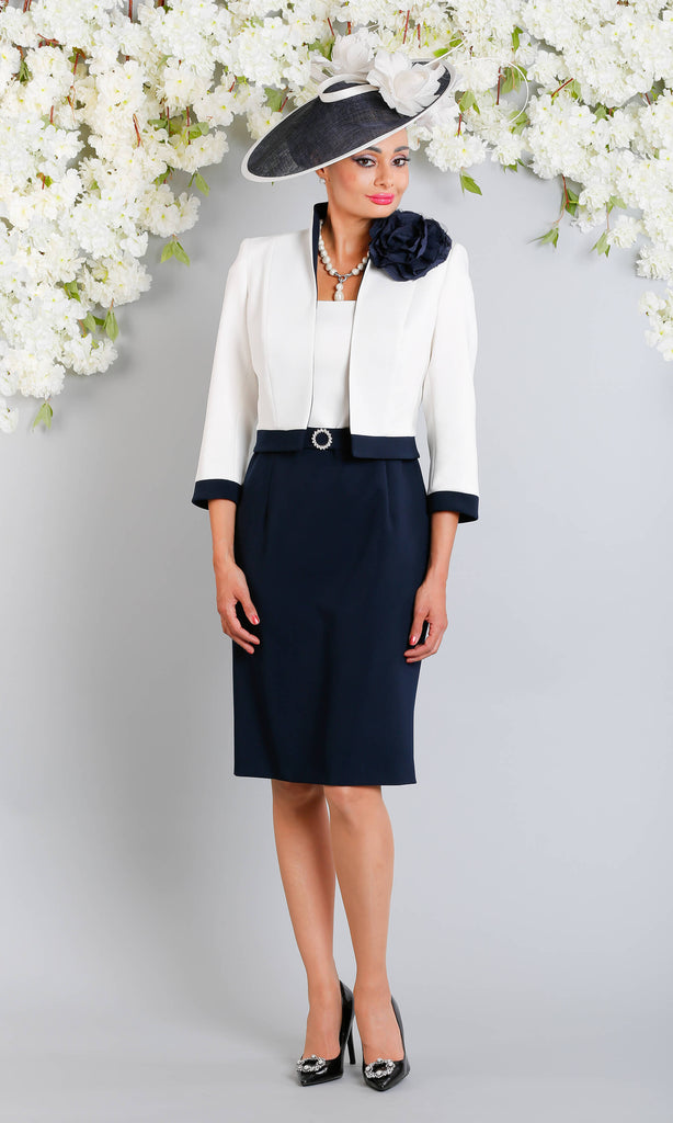 Erika Fabiola Navy Claudia C Cap Sleeve Dress With Bolero - Fab Frocks