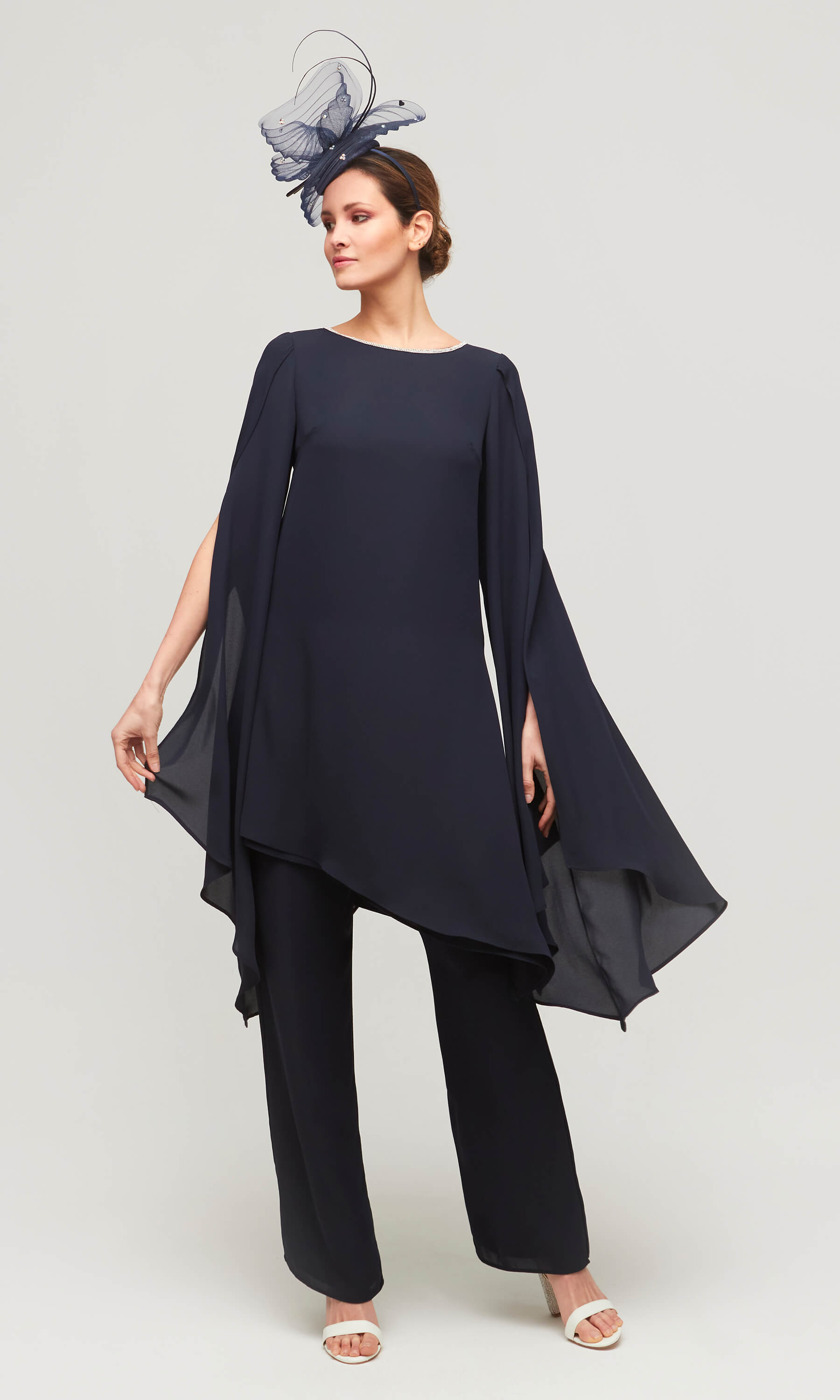 Embellished Top and Chiffon Coat Trouser Suit. 29519 - Catherines