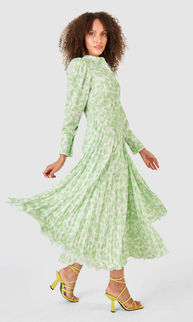 Closet London D7635 Lime Green Pleated Midi Shirt Dress - Fab Frocks