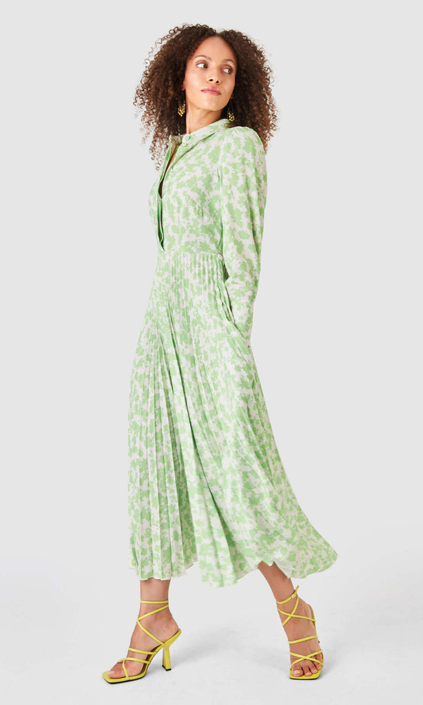 Closet London D7635 Lime Green Pleated Midi Shirt Dress - Fab Frocks