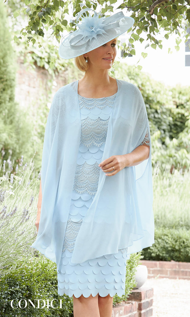 70993 Robin Egg Condici Scallop Layer Dress & Chiffon Jacket - Fab Frocks