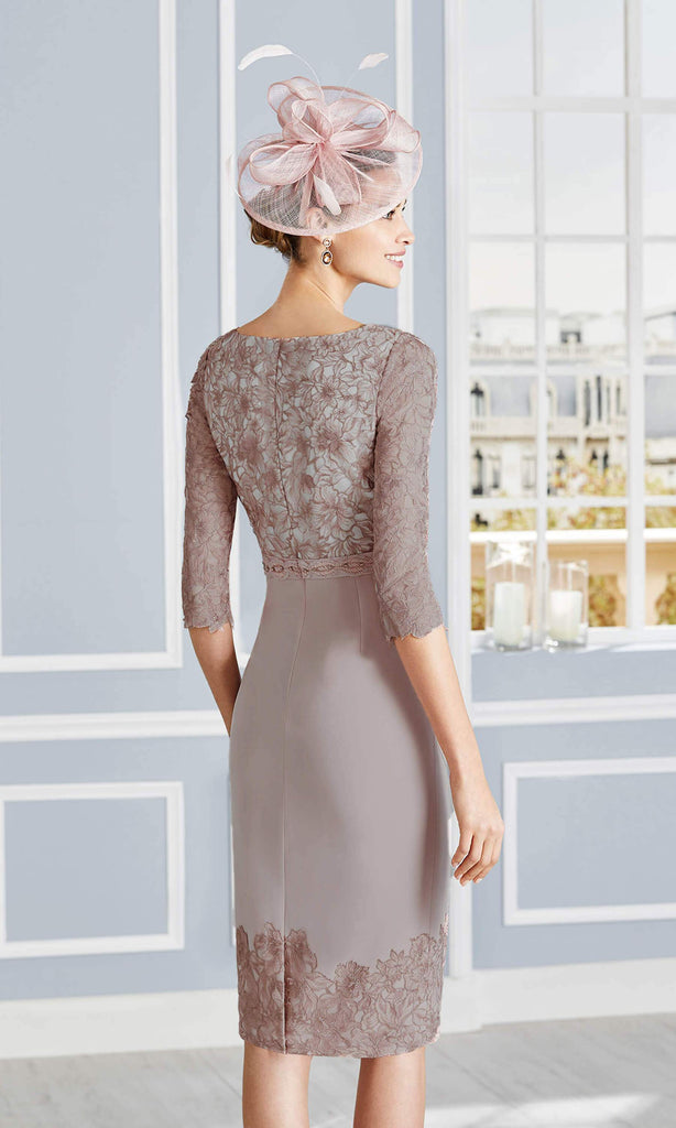 4G279 Taupe Couture Club Dress & Jacket With Lace Sleeves - Fab Frocks