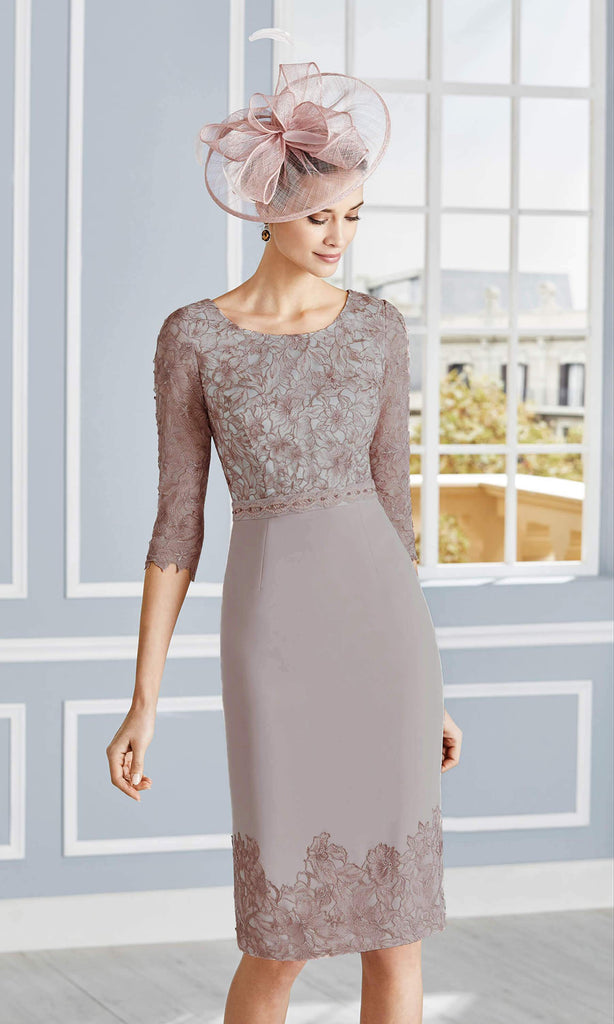 4G279 Taupe Couture Club Dress & Jacket With Lace Sleeves - Fab Frocks