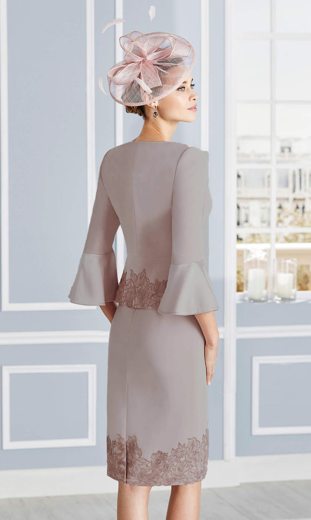 4G279 Taupe Couture Club Dress & Jacket With Lace Sleeves - Fab Frocks