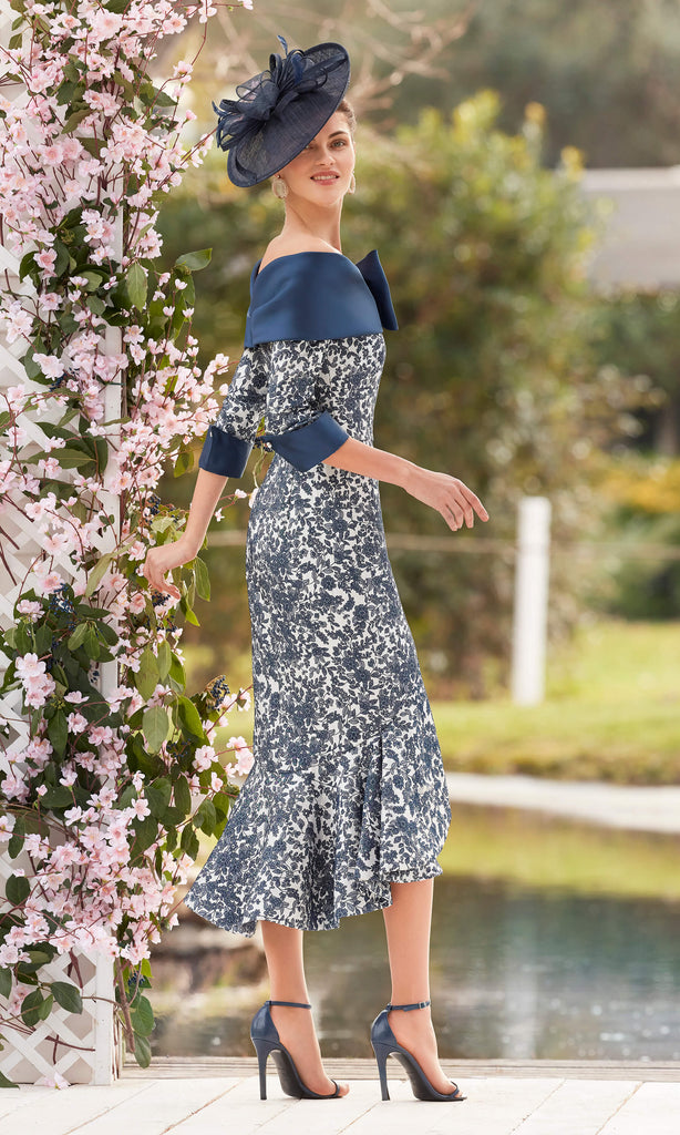 Couture Club 5G105 Navy Silver Bardot Ruffle Hem Dress - Fab Frocks