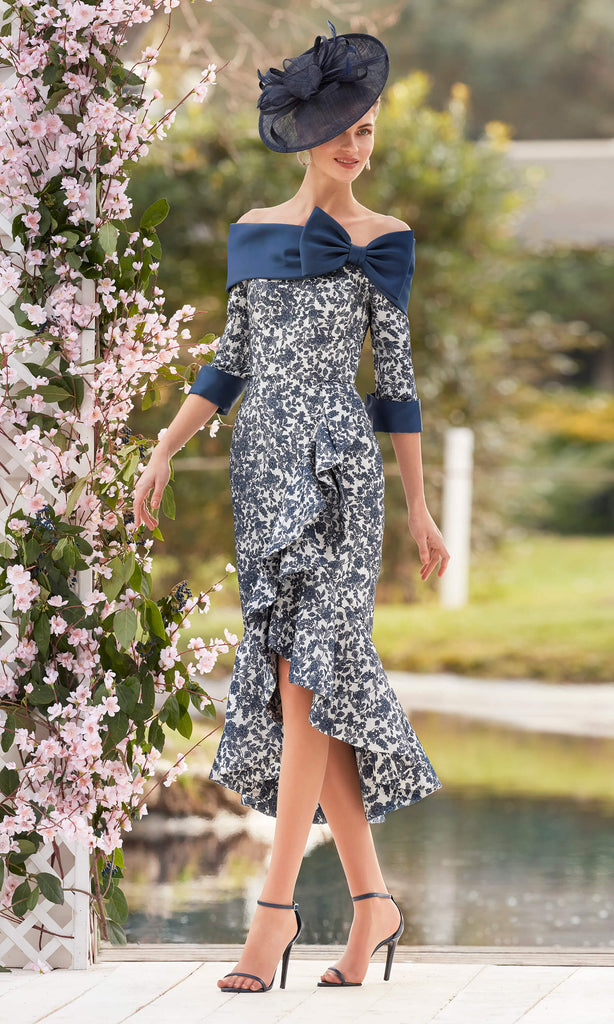 Couture Club 5G105 Navy Silver Bardot Ruffle Hem Dress - Fab Frocks