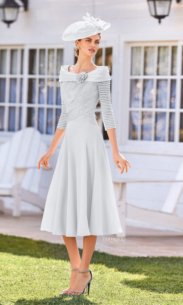 Couture Club 5G114 Silver Grey Ribbed Bodice Chiffon Skirt Occasion Dress - Fab Frocks