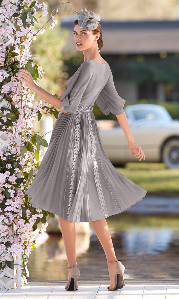 Couture Club 5G176 Silver Grey Chiffon Pleated Occasion Dress - Fab Frocks