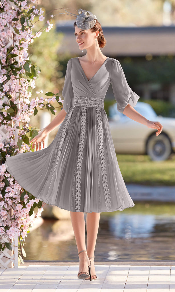 Couture Club 5G176 Silver Grey Chiffon Pleated Occasion Dress - Fab Frocks