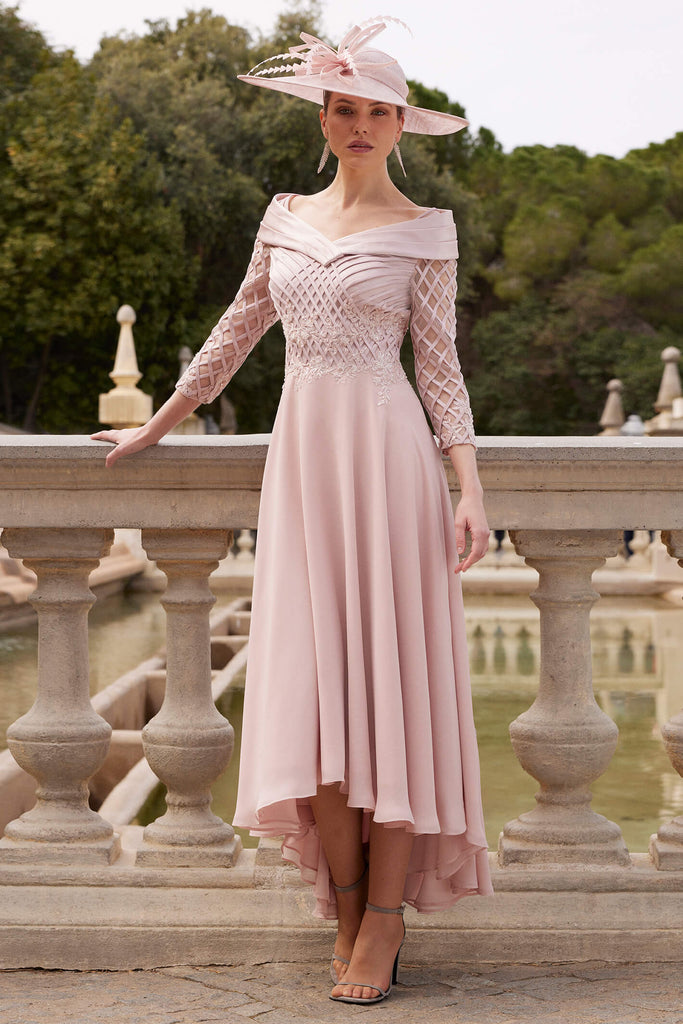Couture Club 7G184 Pale Rose Pink Midi High-Low Occasion Dress - Fab Frocks Boutique