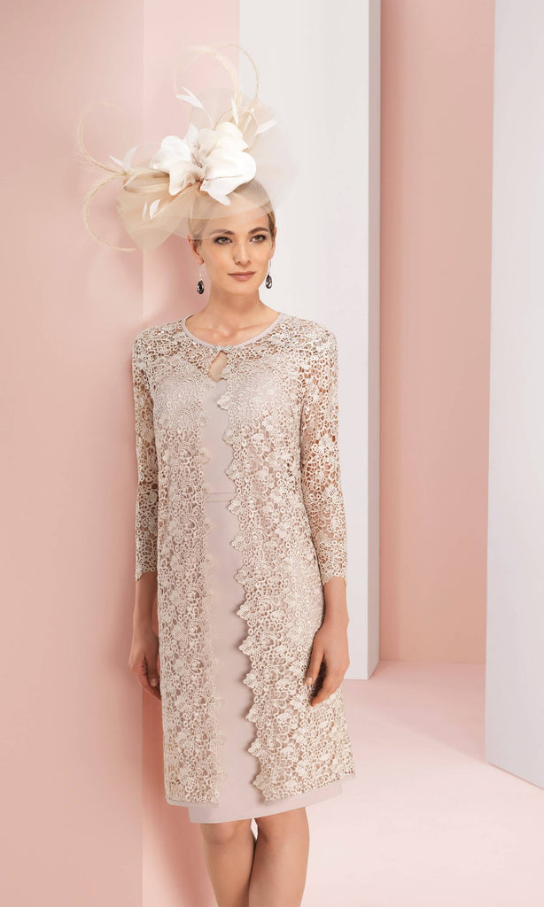 2G264 Nude Couture Club Dress With Lace Frock Coat - Fab Frocks
