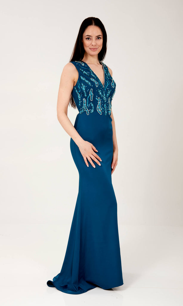 Abbie Blue Crystal Breeze Evening Or Prom Dress - Fab Frocks