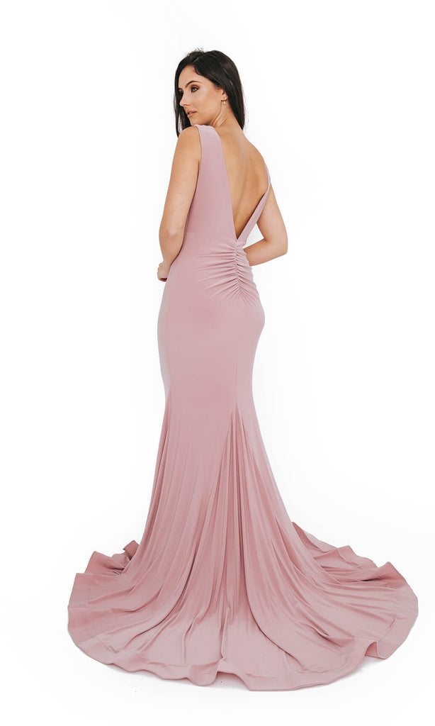 1013609 Peony Dynasty Plain Low Back Evening Prom Dress - Fab Frocks