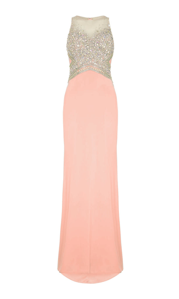1022808 Coral Dynasty Evening Dress With Silver Beading - Fab Frocks