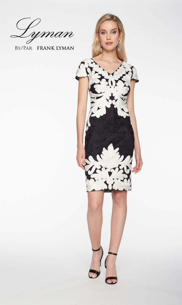 198113u Black Off White Frank Lyman Monochrome Dress - Fab Frocks