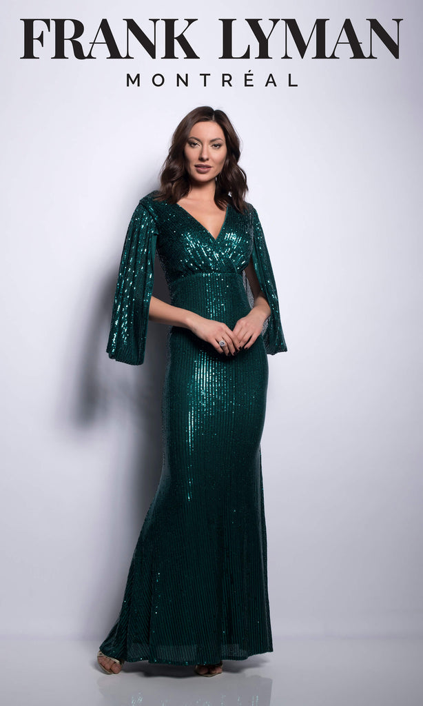 209109U Green Frank Lyman Sequin Evening Dress - Fab Frocks