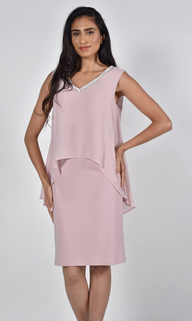 Frank Lyman 222012 Blush Pink Diamante V Neck Dress - Fab Frocks