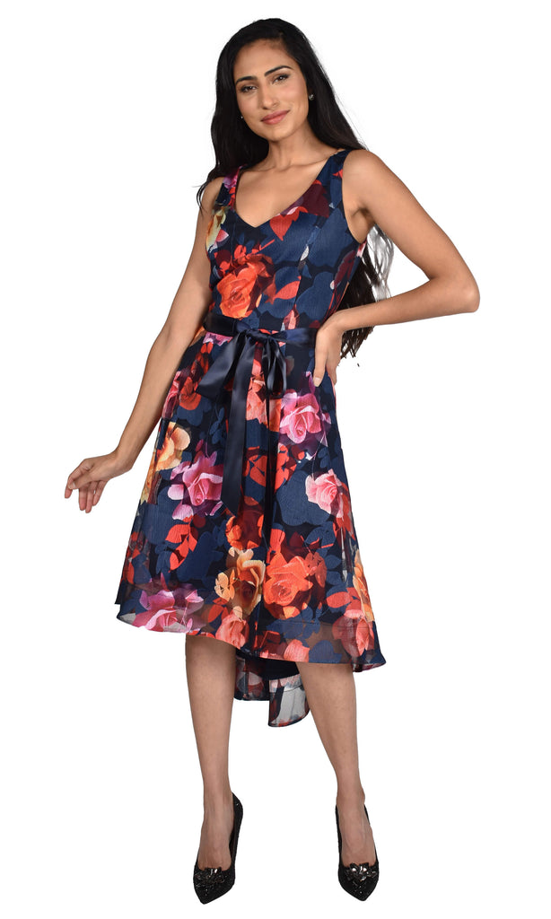 Frank Lyman 222224 Navy Print High Low Dress - Fab Frocks