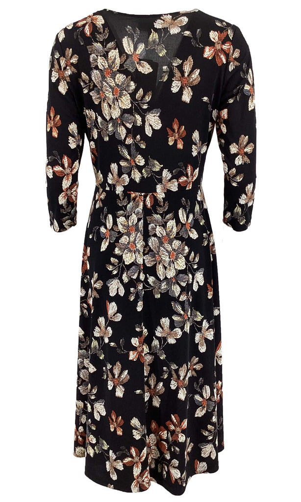 Frank Lyman 224100 Black Floral Print Crossover Dress - Fab Frocks