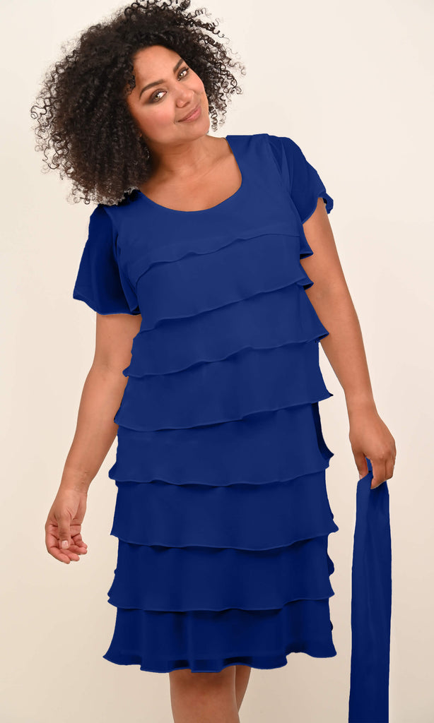 Georgede K11692U Cobalt Blue Chiffon Layered Occasion Dress - Fab Frocks