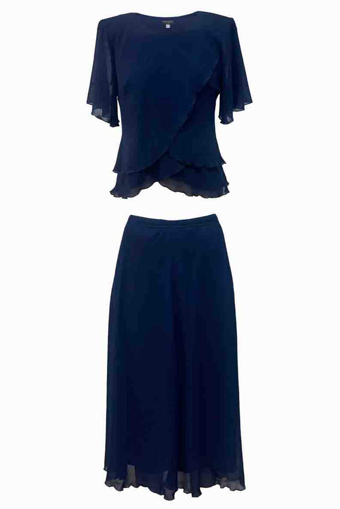 Georgede K72955U Inna Navy Blue Chiffon 2-Piece Skirt & Top - Fab Frocks Boutique