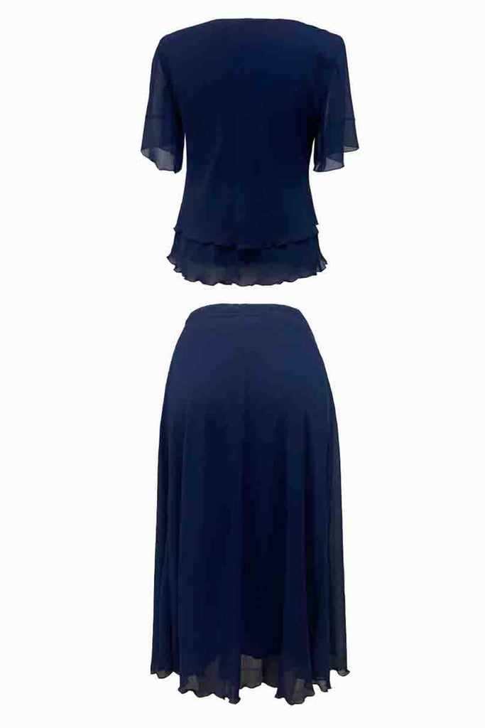 Georgede K72955U Inna Navy Blue Chiffon 2-Piece Skirt & Top - Fab Frocks Boutique