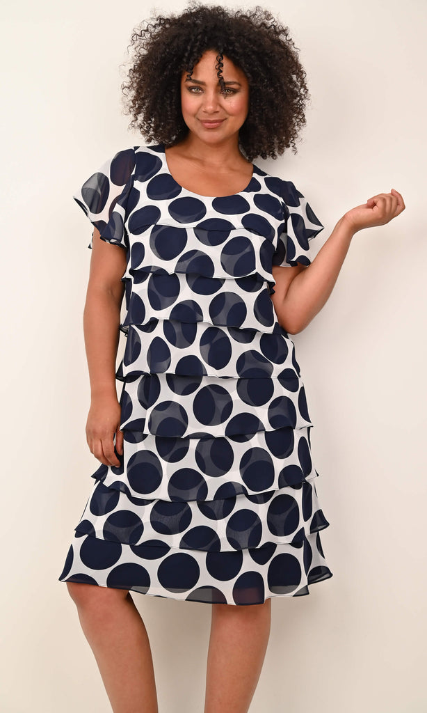 Georgede Monaco K11692 Navy Circle Layered Occasion Dress - Fab Frocks