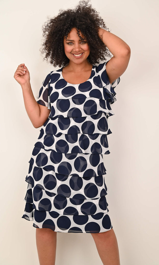 Georgede Monaco K11692 Navy Circle Layered Occasion Dress - Fab Frocks