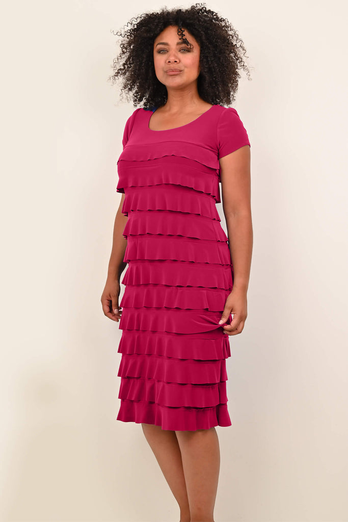 Georgede Nice K11234U Fuchsia Pink Ruffle Layer Occasion Dress - Fab Frocks Boutique