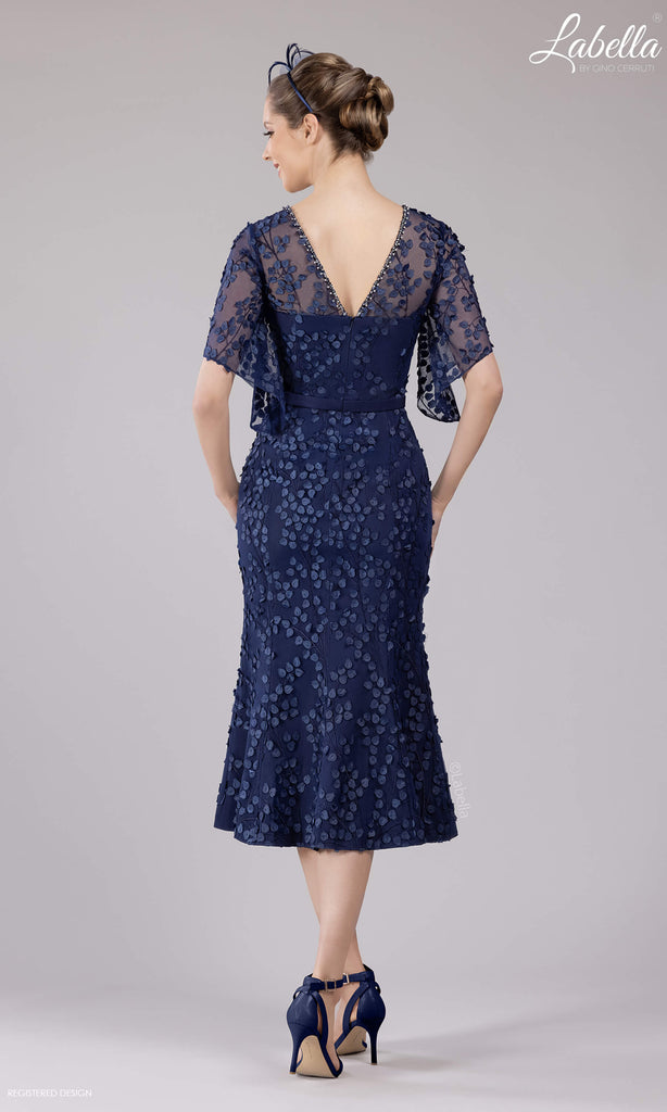 Gino Cerruti Labella 3161J Navy Blue Dress With Waterfall Sleeves - Fab Frocks