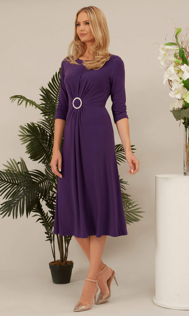 Glitz 1244 Purple Ruched Front Jersey Cocktail Occasion Dress - Fab Frocks
