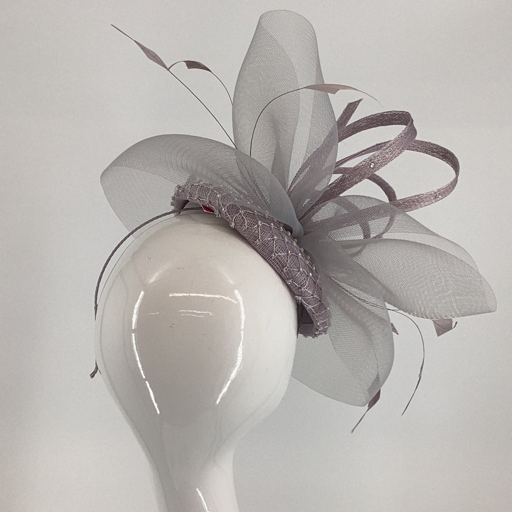 Luis Civit 809 Pale Silver Diamante Fascinator With Netting (11) - Fab Frocks