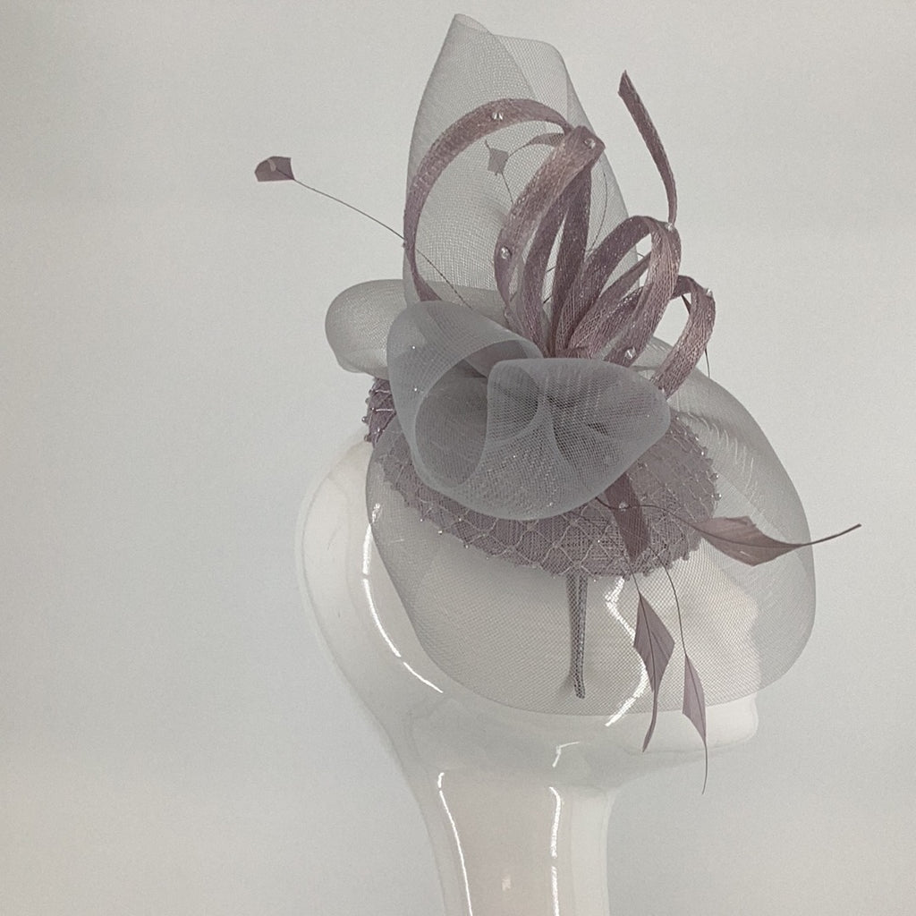 Luis Civit 809 Pale Silver Diamante Fascinator With Netting (11) - Fab Frocks