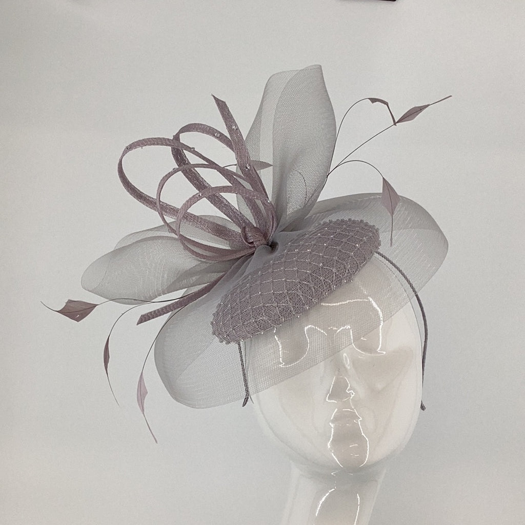 Luis Civit 809 Pale Silver Diamante Fascinator With Netting (11) - Fab Frocks