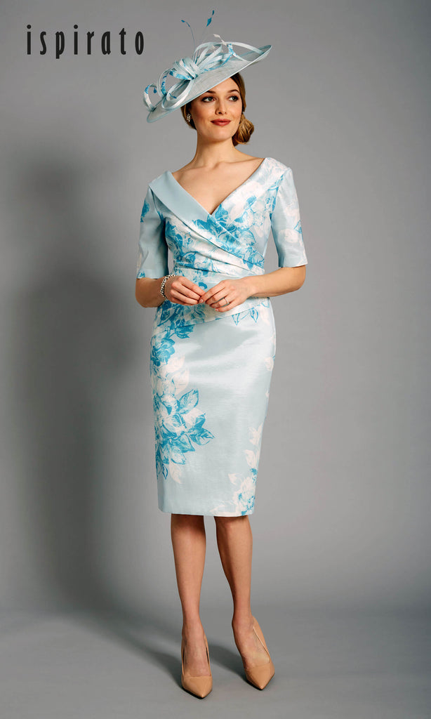 ISD827 Reines Blue Cream Ispirato Floral Occasion Dress - Fab Frocks