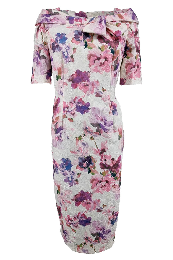 John Charles 26864 Pink Gardenia Floral Print Occasion Dress - Fab Frocks Boutique