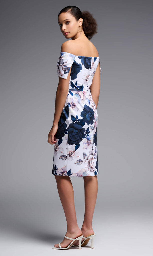 Joseph Ribkoff 231745 Vanilla Navy Floral Print Bardot Occasion Dress - Fab Frocks