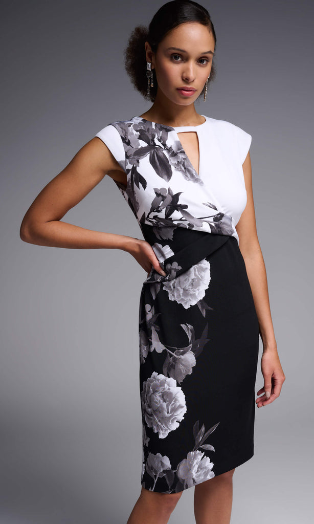 Joseph Ribkoff 231752 Black White Floral Print Occasion Dress - Fab Frocks Boutique