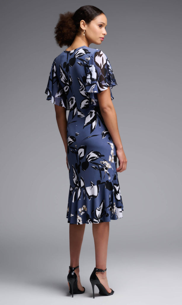 Joseph Ribkoff 231768 Blue Multi Print Wrap Style Occasion Dress - Fab Frocks