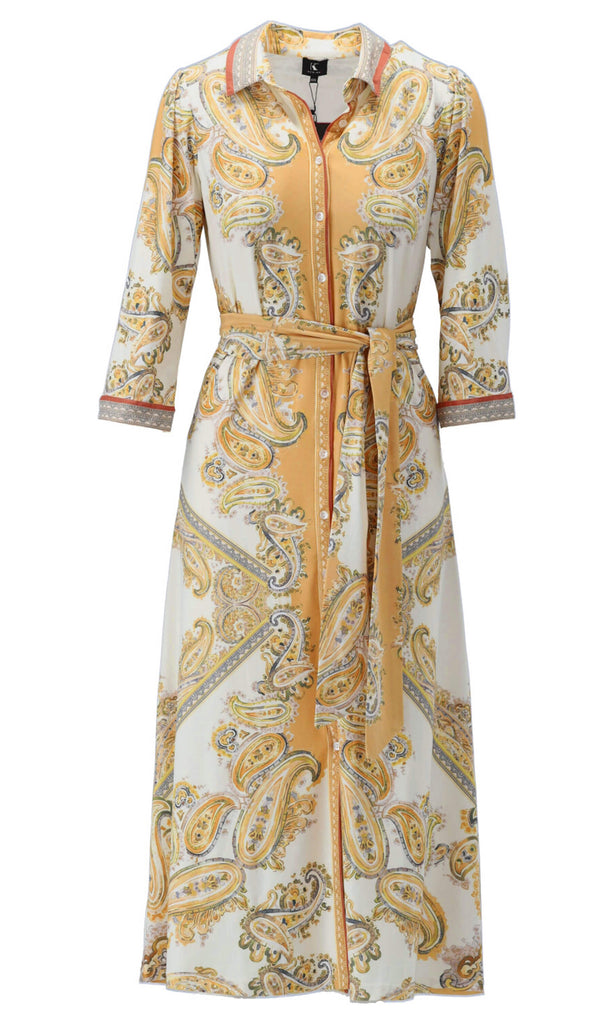 K-Design U706 Mustard Yellow Paisley Print Shirt Dress - Fab Frocks