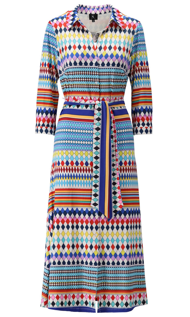 K-Design U887 Multicolour Harlequin Print Shirt Style Dress - Fab Frocks