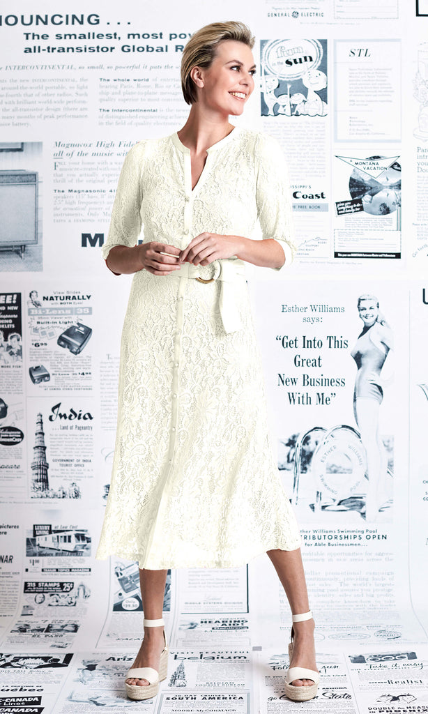 K-Design U950 Ivory Lace Shirt Style Dress With Slip - Fab Frocks