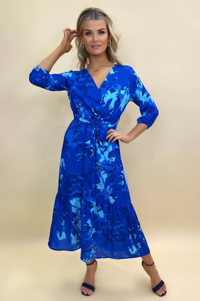 Kate & Pippa Boho Blue Print Midi Dress - Fab Frocks Boutique