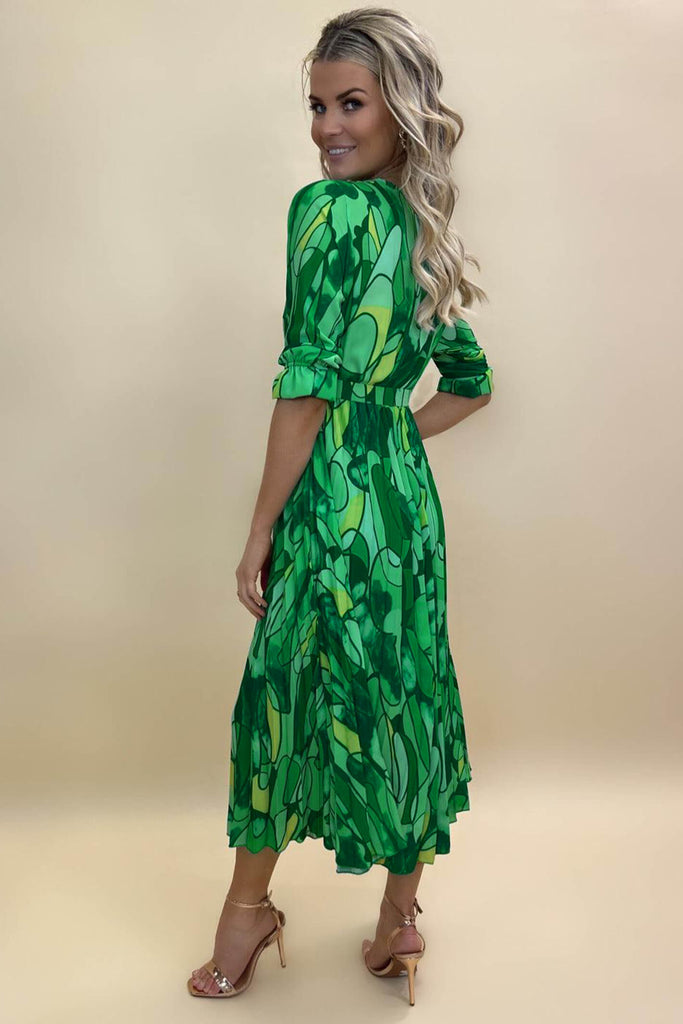 Kate & Pippa Postiano Green Print Pleat Midi Dress - Fab Frocks Boutique