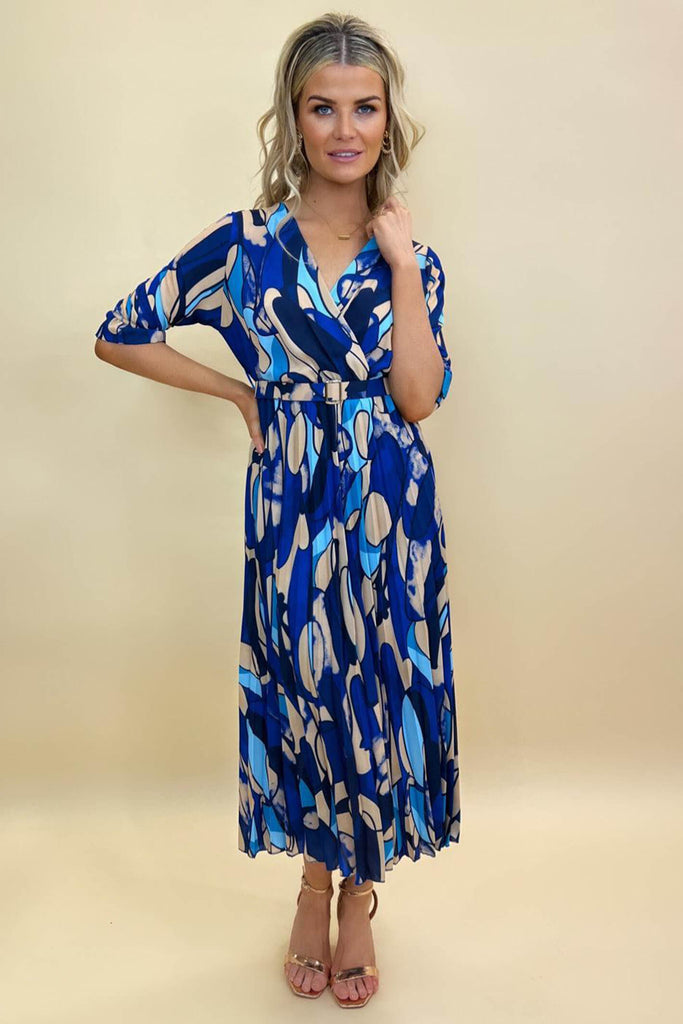 Kate & Pippa Postiano Navy Print Pleat Midi Dress - Fab Frocks Boutique