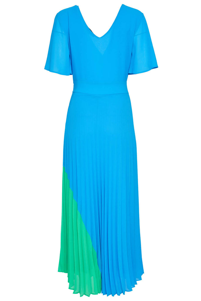 Kate Cooper 136 Blue Green Pleat Maxi Dress With Sleeves - Fab Frocks Boutique