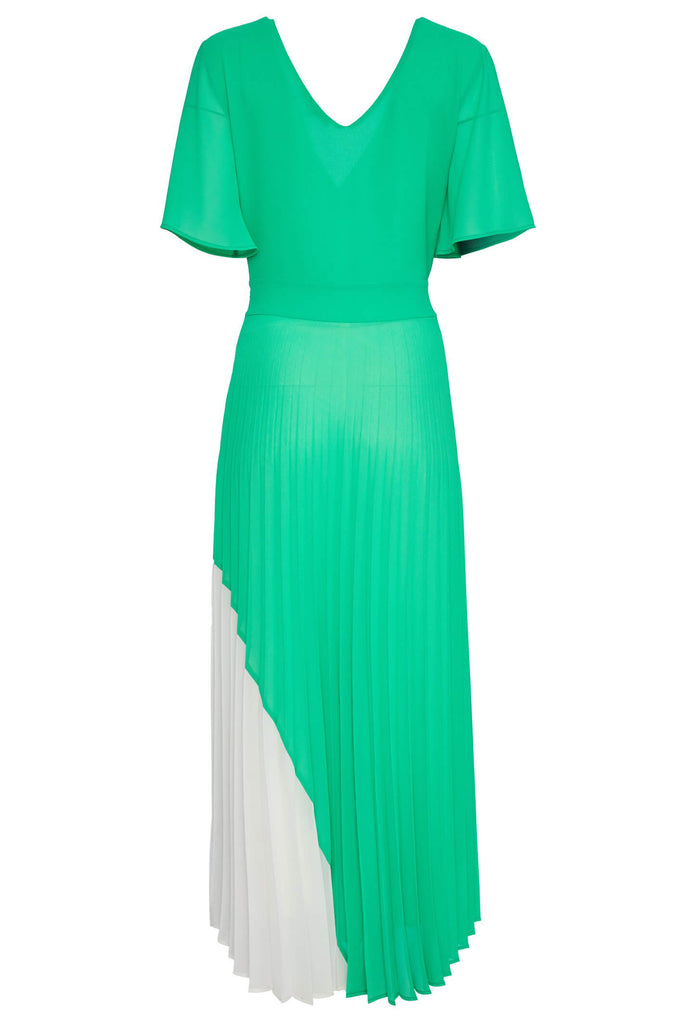 Kate Cooper 136 Green White Pleat Maxi Dress With Sleeves - Fab Frocks Boutique