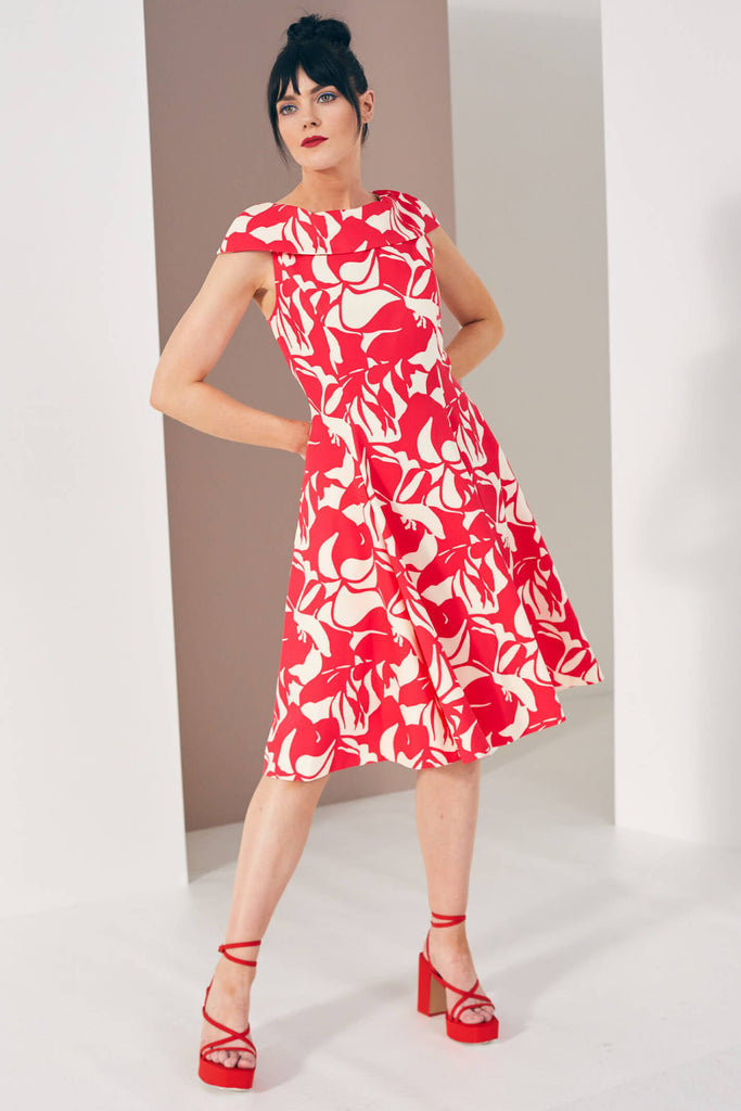 Kate Cooper 143 Coral Print Wide Neck Occasion Dress - Fab Frocks Boutique